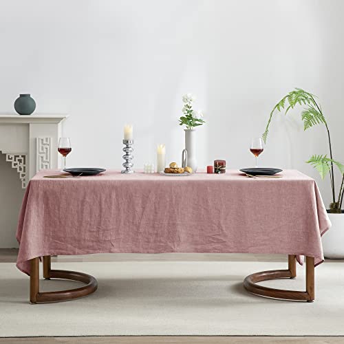 Everly Linen Tablecloth 60x108 Inches - Muddy Pink, Rectangular, Machine Washable