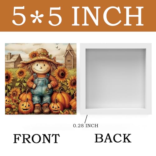Fall Decor Pumpkin Scarecrow Wooden Box Sign - Autumn Harvest Rustic Home Accent