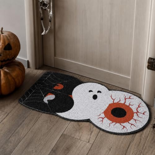Halloween Doormat Spooky Welcome Mat with Spider Web Eyeball - 28 x 24 Inches