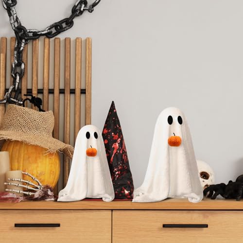 Halloween Ghost Table Centerpieces with Pumpkin - 2 Pcs Sherpa Decor Set