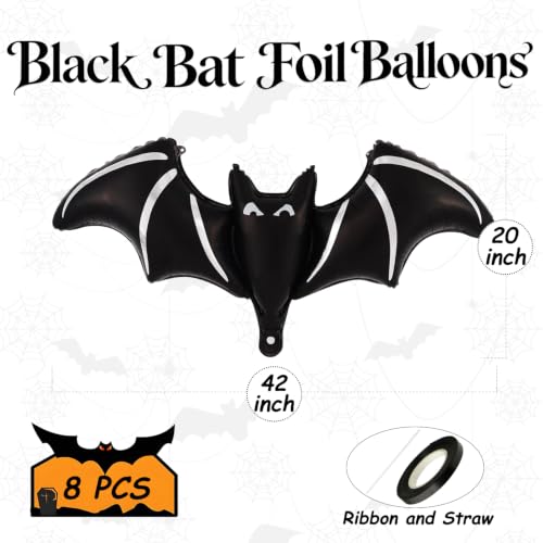 Halloween Bat Balloons Set - 8 Giant Black Foil Bats Party Decorations