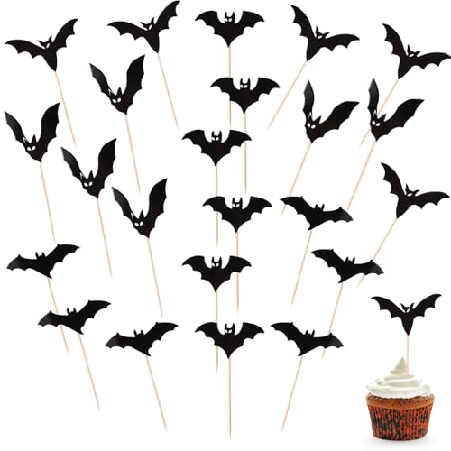 24pcs Halloween Bat Cake Toppers - Baby Shower & Party Decor