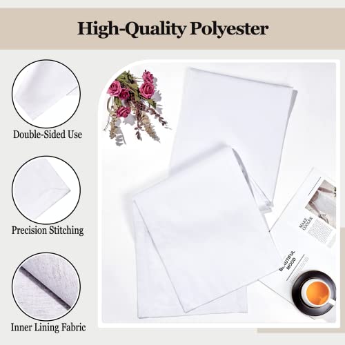 White Linen Farmhouse Table Runner 14 x 48 Inch Waterproof Decor for Dining & Weddings