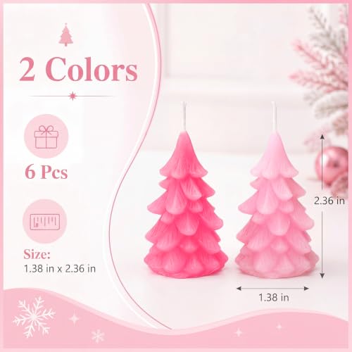Pink Christmas Tree Candles Set - 6 Mini Colorful Candy-Shaped Holiday Decor