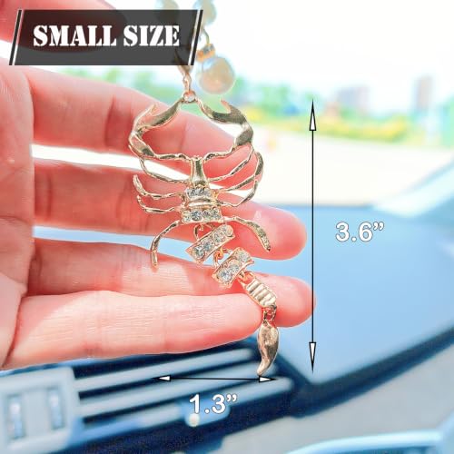 Golden Bling Scorpion Rear View Mirror Charm with Pearl Chain – Car Decoration