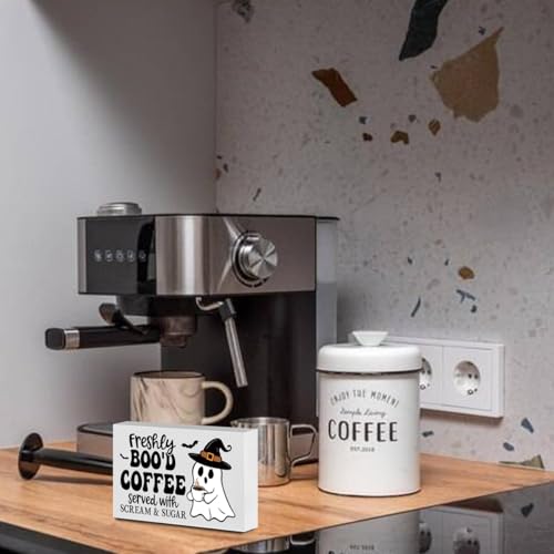 Halloween Ghost Coffee Bar Sign - Wooden Kitchen Decor for Halloween
