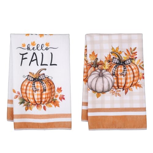 Fall Pumpkin Kitchen Towels - Autumn Dish Hand Towels Set of 2
