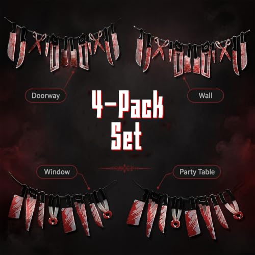 Halloween Bloody Banner Set - 4pcs Horror Decor with Blood-Splattered Props
