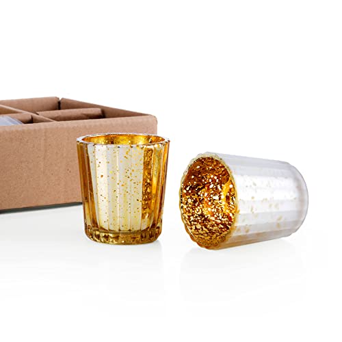 Set of 12 Silver and Gold Mercury Glass Votive Candle Holders - Wedding, Holiday Decor