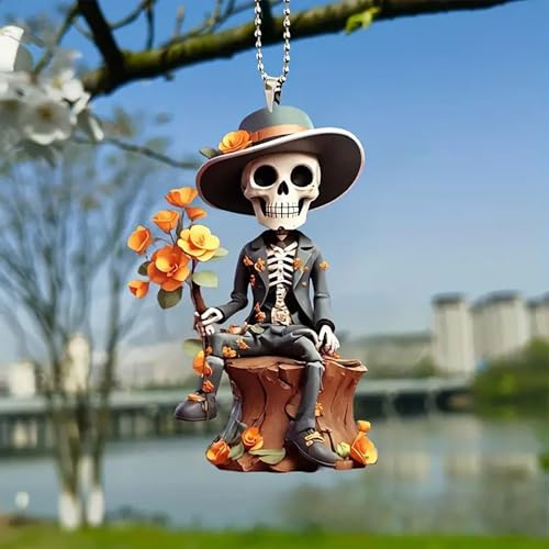 Halloween Skeleton Acrylic Hanging Ornament Set - 2D Flat Car Rearview Mirror Decorations - Variation 2D-2