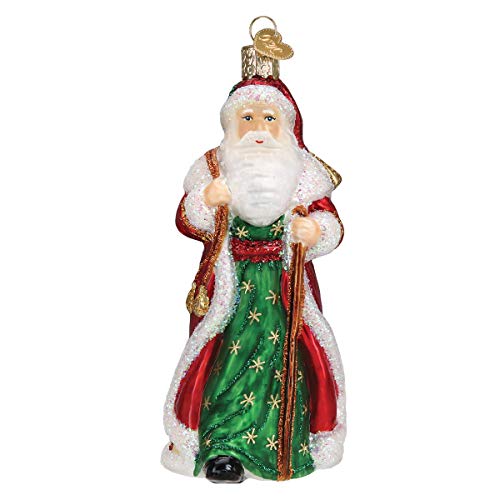 Father Christmas Glass Ornament with Bells - Handcrafted Holiday Christmas Tree Decoration