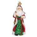 Father Christmas Glass Ornament with Bells - Handcrafted Holiday Christmas Tree Decoration