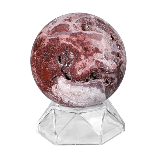 Natural Mexican Agate Stone Sphere - 2.4 to 2.76 Inch Crystal Ball with Stand for Meditation & Decor - Variation of 2.4-2.76 Inches