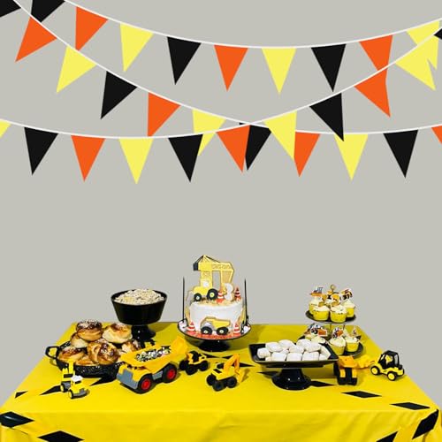 Fabric Bunting Banner 40Ft Triangle Flags for Construction & Party Decor - Black, Orange, Yellow