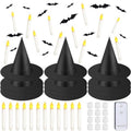 Halloween Hanging Witch Hats & Floating Taper Candles Set - Spooky Decor