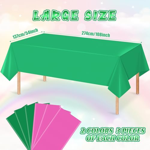 Pink and Green Tablecloth Set - 6 Disposable Rectangular Party Covers for Witch Princess Birthday