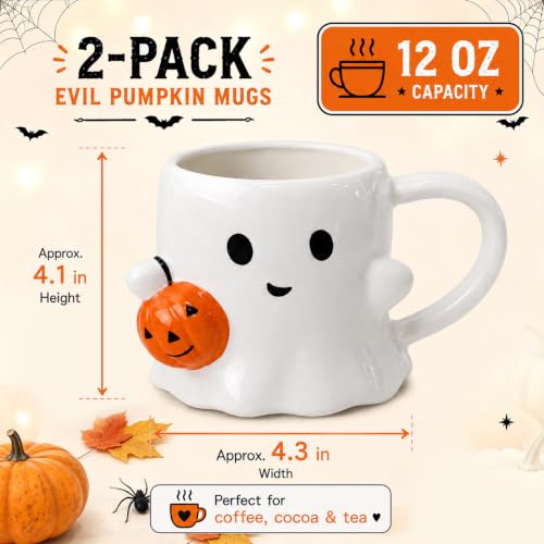 Halloween Ghost Mug Set - 2 Pcs 12oz Ceramic Coffee Cups for Halloween - Ghost Pumpkin Variation