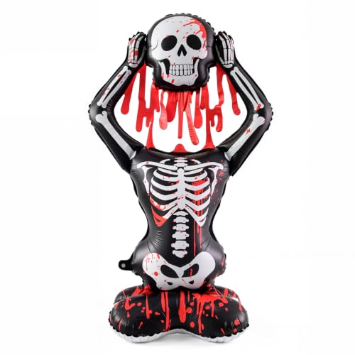 Giant Self-Standing Halloween Skeleton Balloon - 3.8FT Bloody Skull Decor - 1 Piece