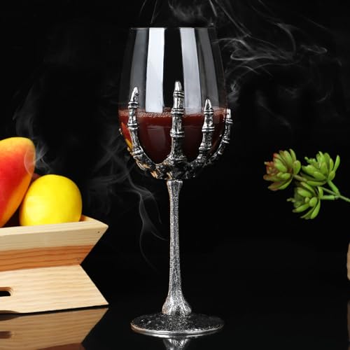 Gothic Skeleton Skull Wine Glass with Bone Hand Base - Dark Decor Variation E
