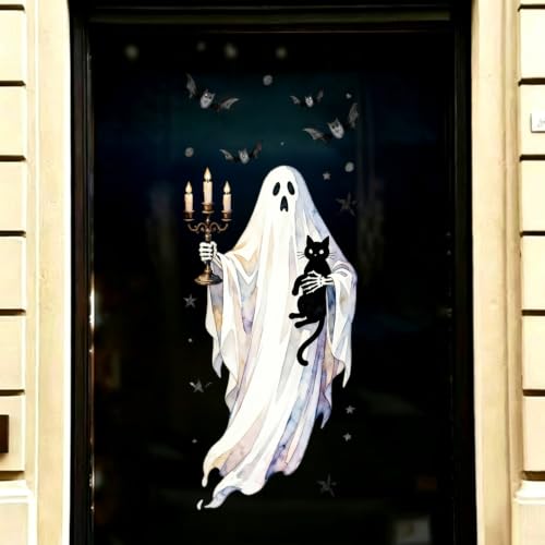Halloween Window Clings - Large Cat Ghost Spooky Stickers, 1 Sheet - Halloween Style 17
