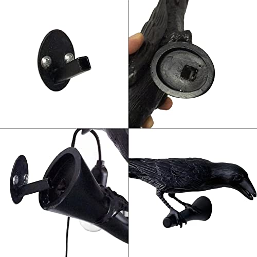 NorDiem Bird Wall Sconce Lamp - Black Resin Desk & Wall Light with E12 Bulb - Right Variant