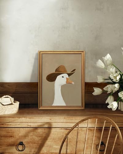 Western Cowboy Goose Wall Art - Framed Canvas Decor 12x16in - Gold Frame - Whimsical Nursery & Farmhouse Wall Decor - Variation of THIS listing
