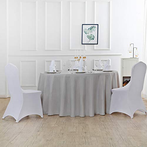 Round 132 Inch Silver Tablecloth - Washable Polyester for Weddings & Events - Decorative Table Cover