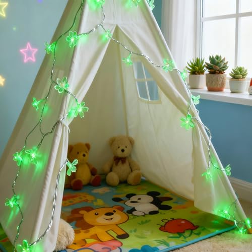 Green Flower String Lights 10ft 30 LEDs USB & Battery Operated for Holiday Decor