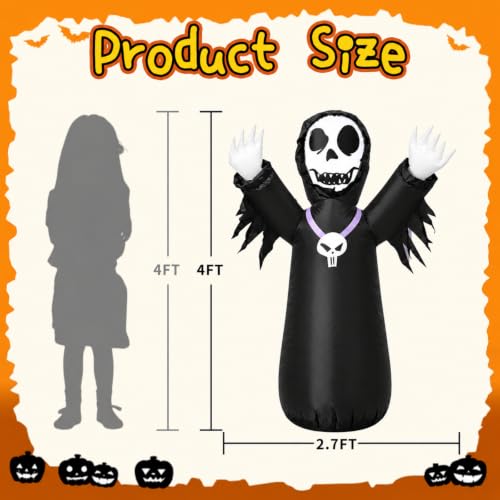 4FT Halloween Inflatable Grim Reaper Outdoor Decoration with Lights