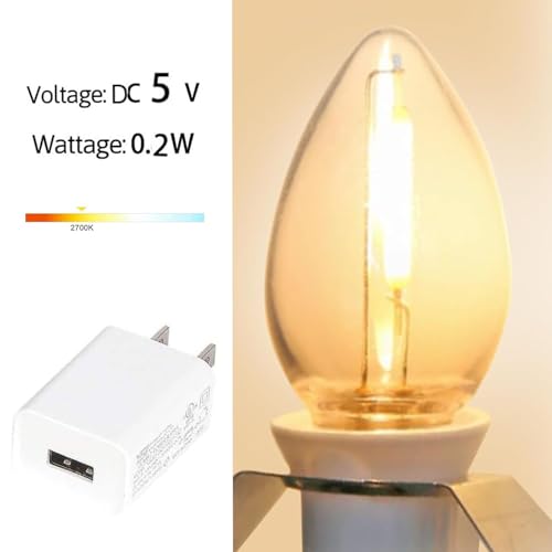 USB-Powered LED Christmas Village Lights with C7 Blow Molded Cord - 5 Bulbs