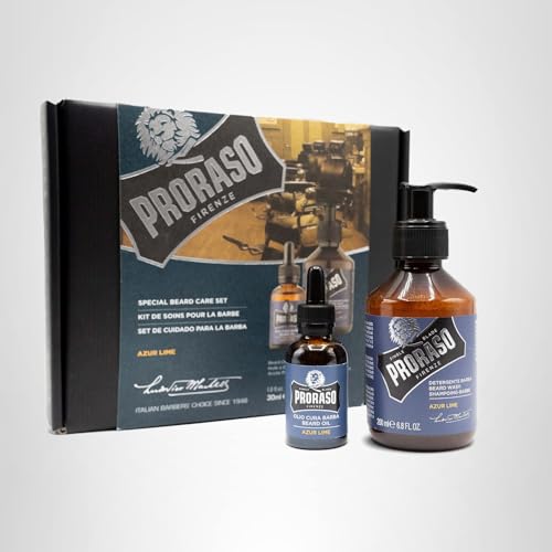 Proraso Azur Lime Beard Care Duo Kit - Beard Wash and Oil with Fresh, Citrus Scent for Long or Full Beards - Premium Italian Gift Set for Men