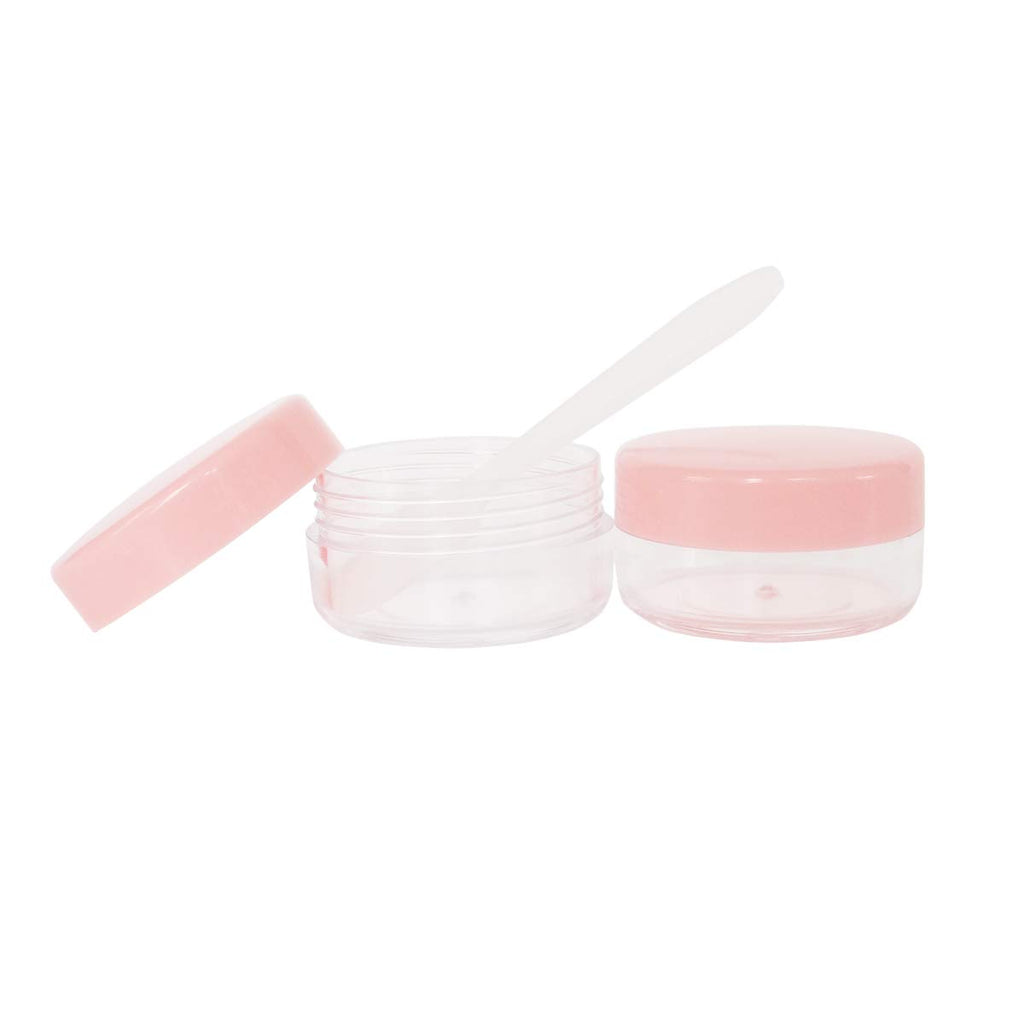 Wopanxye 30pcs 10g Empty Small Plastic Makeup Sample Jar with Pink Lid, BPA Free, 10ml Clear Pot Round Container for Travel Cosmetic Lip Gloss Balm Cream Butter Powder Toner Eye-shadow Chapstick Wax