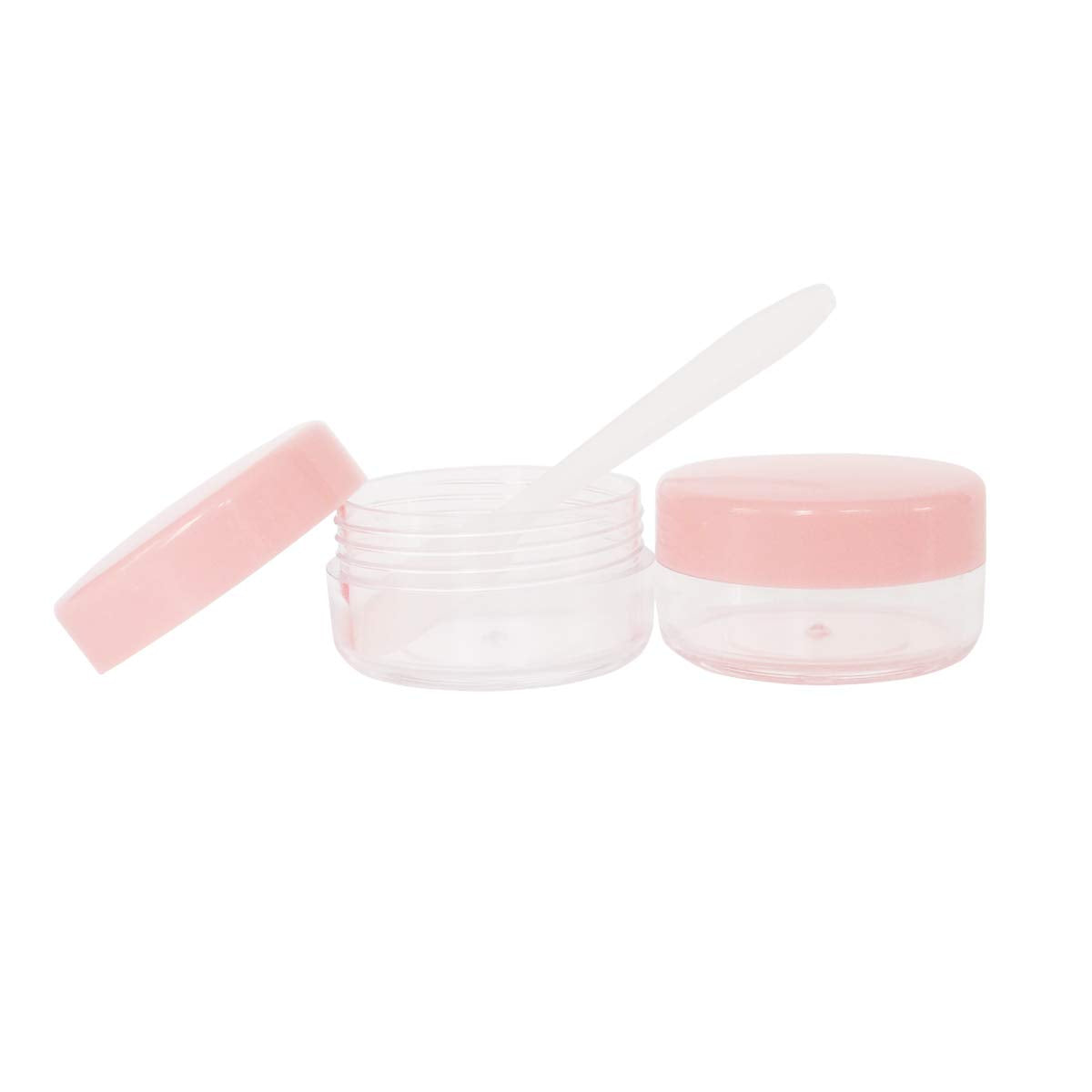 Wopanxye 30pcs 10g Empty Small Plastic Makeup Sample Jar with Pink Lid, BPA Free, 10ml Clear Pot Round Container for Travel Cosmetic Lip Gloss Balm Cream Butter Powder Toner Eye-shadow Chapstick Wax