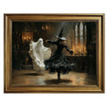 Vintage Halloween Wall Art Canvas Print Ghost and Witch with Gold Frame - 8x10 Inch Style-2