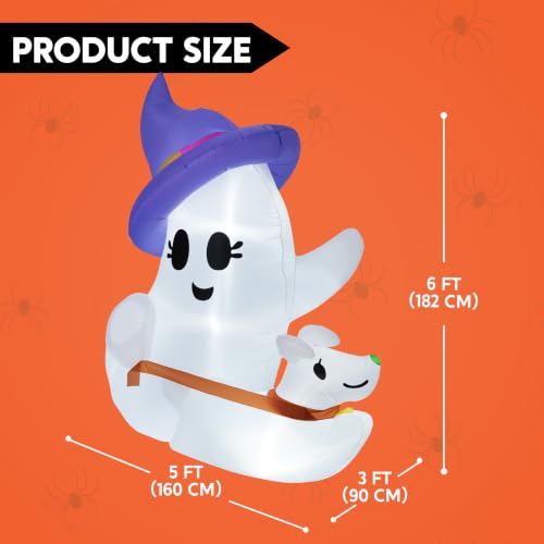 6 FT Halloween Inflatable Ghost & Dog Yard Decor with LED Lights - Outdoor Spooky Decoration