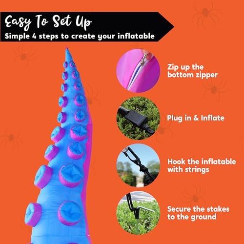 12ft Inflatable Octopus Tentacles Halloween Decor with LED Lights for Outdoor Yard & Party