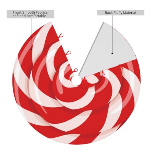 Christmas Tree Skirt 36 Inch Lollipop Candy Swirl Festive Decor - Red & White