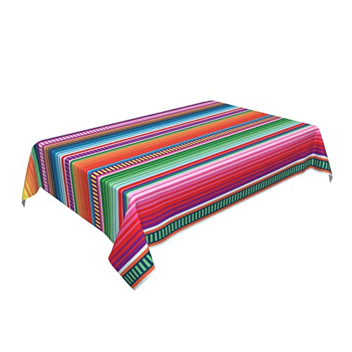 Colorful Mexican Blanket Serape Tablecloth - 54x72 Inches Waterproof Picnic Cover with Black 6x6 Variation
