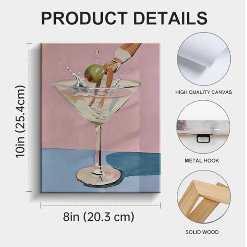 Martini Cocktail Wall Art Canvas - Wine 15 Variation for Bar & Drink Decor