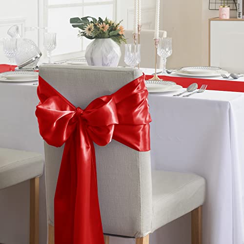 24 Pack Satin Table Runner 12x108 Inches for Wedding Party Banquet Decorations - Scarlet