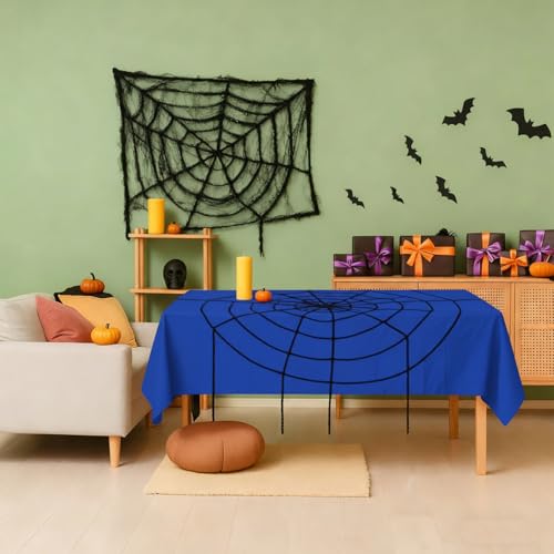 Hahafelt Spider Web Party Tablecloth & Decorations Set - Blue & Black Halloween