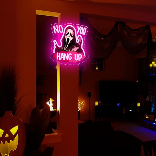Neon Sign Halloween Ghostface Mask Pink & Black USB Powered Spooky Decor