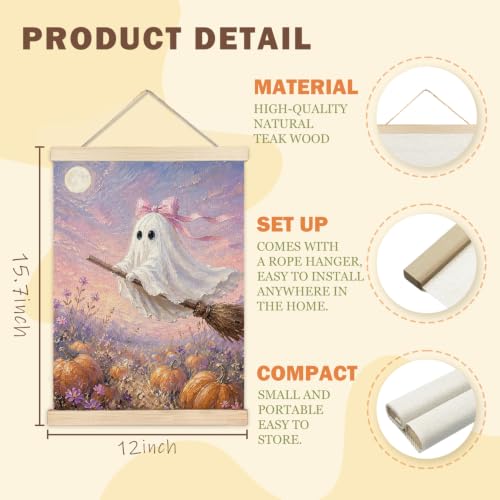 Pastel Pink Halloween Ghost Fall Pumpkin Wall Art Poster 12x16 - Seasonal Decor