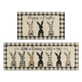 Easter Bunny Kitchen Rugs Set of 2 - Black & White Checkered Spring Decor