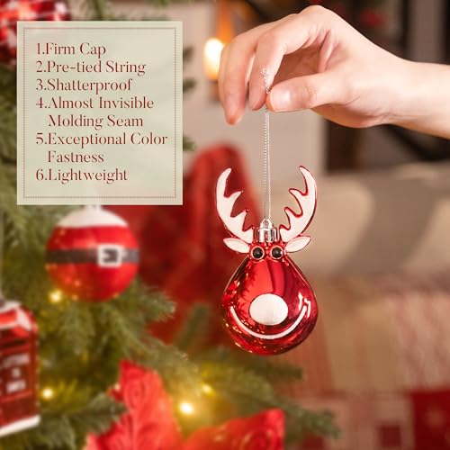 Christmas Tree Ornaments Set - 100 Shatterproof Holiday Decorations with Snowman Reindeer Santa & More