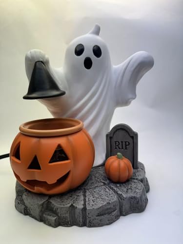 Halloween Ghost Pumpkin Light Decor with Jack-O-Lantern and Tombstone - Indoor Outdoor Spooky Holiday Decoration