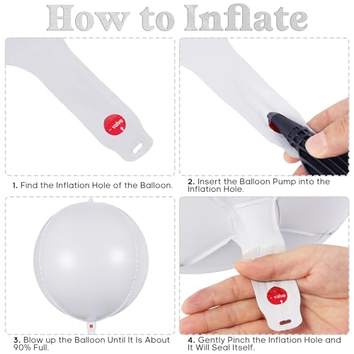 White Metallic Balloon Set - 22 Inch Large Round Foil Balloons for Party Decorations - Variation: White