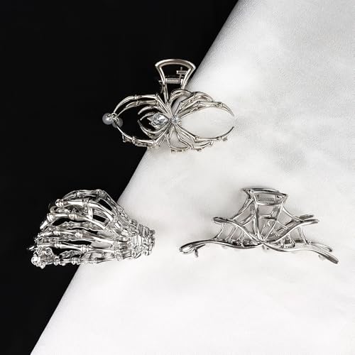 Silver Spider Hair Claw Clips - Gothic Hair Accessories for Women - 3 Pack
