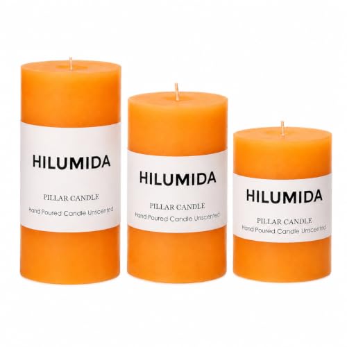 Orange Pillar Candles Set of 3 - Fall Decorations, Hand-Poured