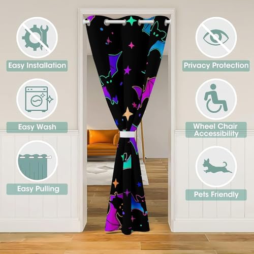 Halloween Bat Door Curtain for Kids & Bedroom Privacy - Multi 42x80 Inches